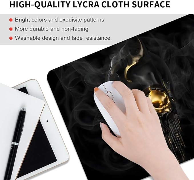 Gold Black Skull Square Mouse pad, Texture, Waterproof, Anti Slip Rubber Base, Computer Mouse pad, Laptop Mouse pad