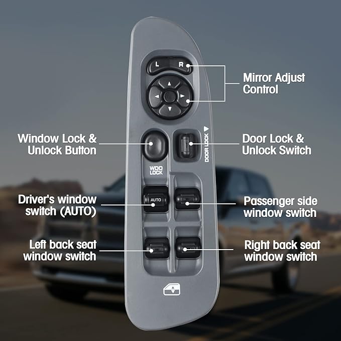Master Power Window Switch and Bezel 56049805AB for 2002-2009 Dodge Ram 1500 2500 3500, 2001-2004 Dodge Dakota, 2001-2003 Dodge Durango,2005-2009 Dodge Sprinter 2500 3500 (Gray)