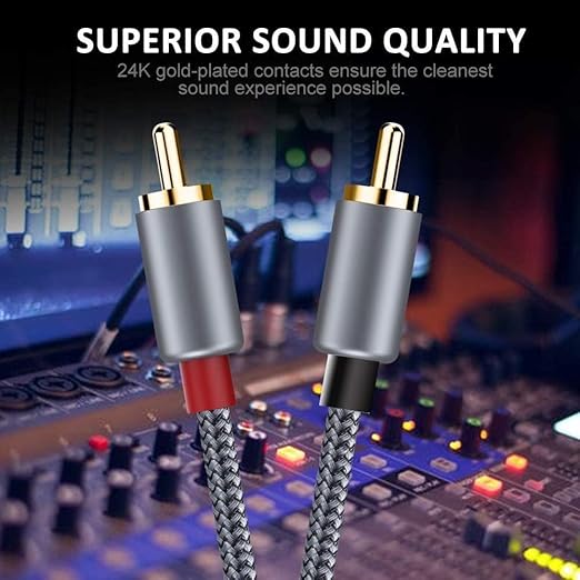 Goalfish RCA Cable, 10FT RCA Male to Male Audio Stereo Subwoofer Cable [2Pack, Hi-Fi Sound] Nylon-Braided Auxiliary Audio Cord for Home Theater, HDTV, Amplifier, Hi-Fi Systems,Speakers (Grey)