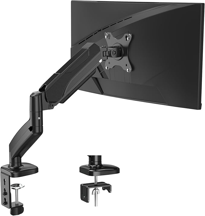 DreamAxis Single Monitor Mount, Gas Spring Monitor Arm for 17-32 Inch Computer Screens, Adjustable Monitors Stand for Desk, 75x75/100x100mm VESA Mount, with Clamp and Grommet Base, Holds 4.4-17.6lbs