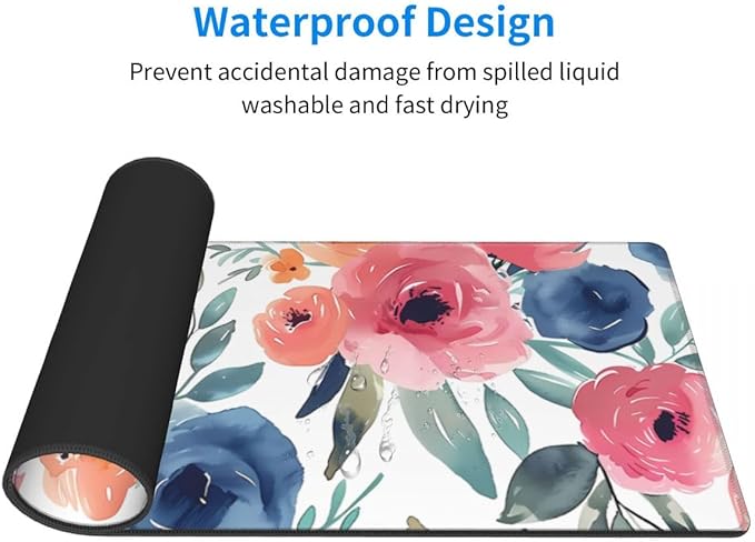 CANFLASHION Desk Pad,Office Desk Mat 31.5"×11.8" Large Gaming Mouse Pad,Durable Extended Computer Mouse Pad,Waterproof Thick Big Mouse Pads with Non-Slip Rubber Base Office Home Watercolor Floral