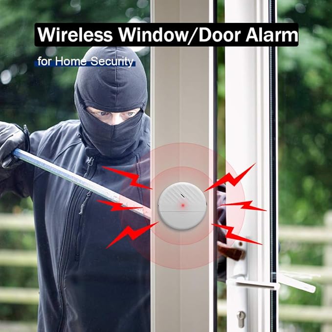 WSDCAM Glass Break Sensor Alarm 125dB Ultra-Slim Wireless Glass Break Detector Window Alarm Vibration Sensor for Home Window and Door Security - 4 Pack