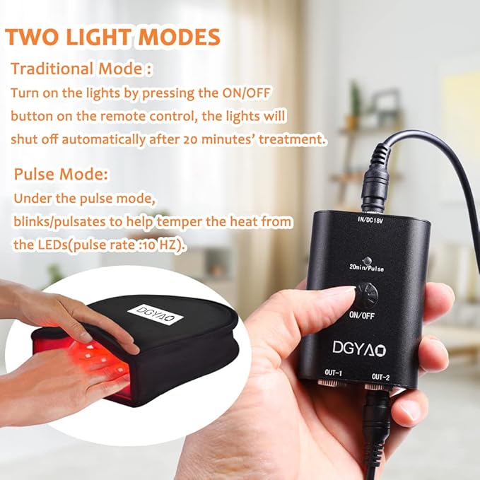 DGQY Red Light Therapy for Hans Pain Relief with 660NM & 880NM Infrared Glove Pule Mode LED Therapy Device for Wrist Double Side Pad for Fingers Joints Relief