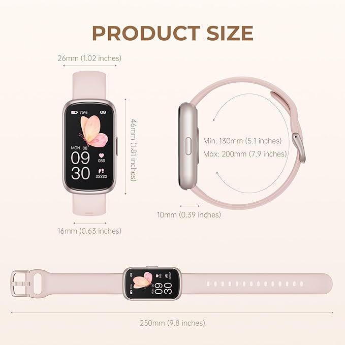 TIFOZEN Health Fitness Tracker Smart Watch with 24/7 Heart Rate, Blood Oxygen, Sleep Tracker, Pedometer, 3 Colorful Bands & 3ATM Waterproof Activity Tracker with Step Calorie Counter, Bubble Pink