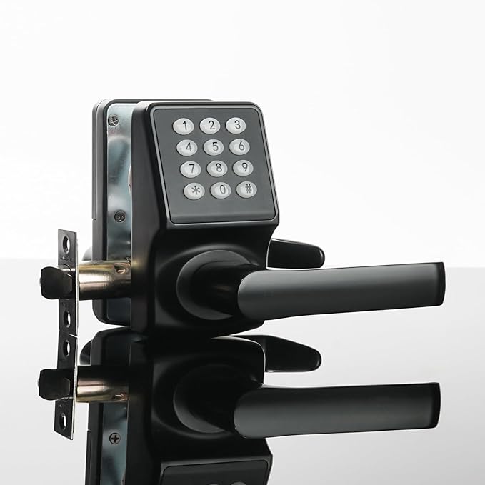 Keypad Door Lock with Handle, Digital Door Lock with Keypad Set,Keyless Entry Door Locks with Handle-IC Card and Anti-peep Password- Easy Installation for Home, Hotel-Matte Black-2PACK Set