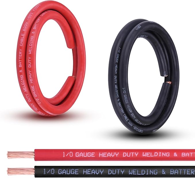 Shirbly 1/0 Gauge Battery Cable, 5FT Red + 5FT Black 1/0 AWG Pure Copper Wire Welding Cable, for Automotive, Battery, Solar and Generator, Standard USA OFC Wire