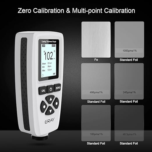 ERAY Mil Thickness Gauge, Coating Thickness Gauges, Paint Depth Gauge Meter with Backlight LCD Display for Car Automotive, Limit Alarm/Data Storage/Export Data/PC Software Analysis (Grey)