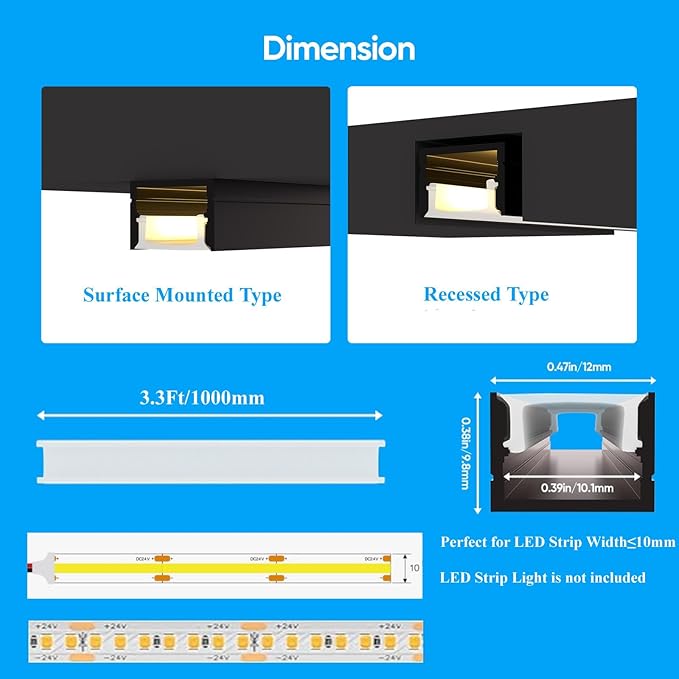 Besseto 10 Pack 1M/3.3Ft LED Aluminum Channel for Wall Panel,Wood Slat Wall Panel LED Strip Light Aluminum Channel Profile for Living Room Bedroom Bathroom Stairs (Silver-10Pack 3.3Ft)