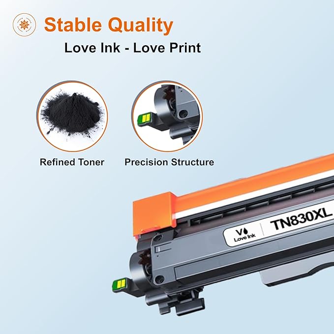 VLOVEINK Compatible TN830XL Toner Cartridge Replacement for Brother TN830XL TN830 XL 830 Toner Work with Brother Printer HL-L2460DW DCP-L2640DW HL-L2405W MFC-L2820DW HL-L2400D (2 Pack, Black)