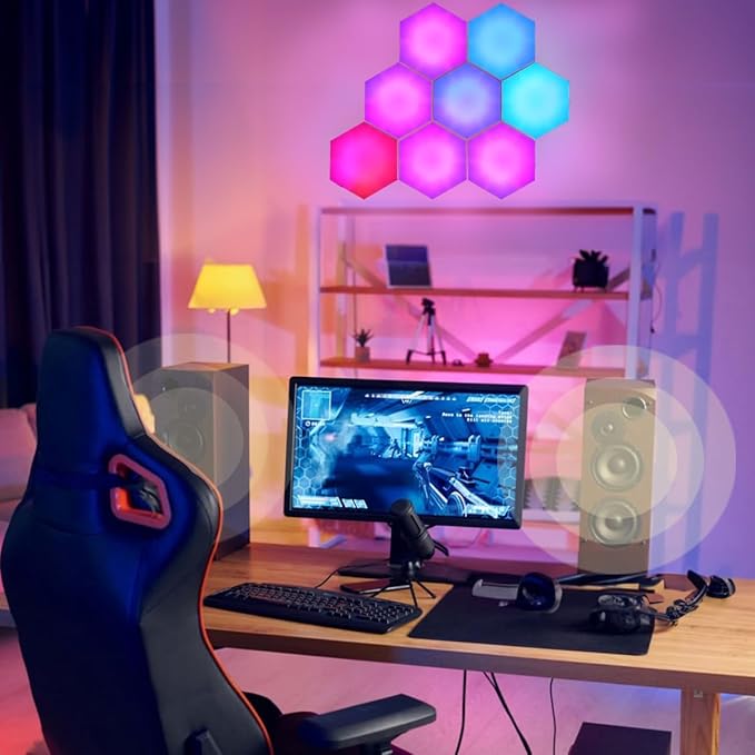 HEDCINLT Smart Hexagon Lights DIY Hexagon Led Light App & Remote Controlled & Music Sync Features USB & Type C Modern RGB Wall Panels for Living & Gaming Decor (10Pack)