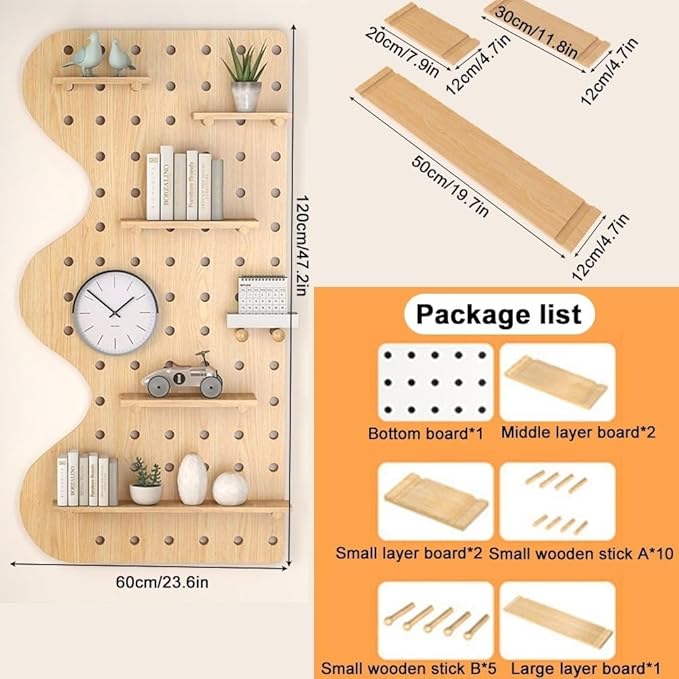 Wooden Wall Organizer - Versatile Hanging Display Panel for Home & Office, Entryway & Kitchen Storage Solution, Perforated Wood, Green (23.6"x47.2")