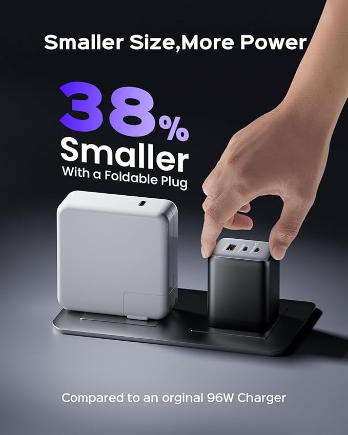 wegear 100W USB C Charger Block, 3-Port Compact Foldable Power Adapter USB Wall Charger for MacBook Pro/Air, Dell XPS, iPad Pro, iPhone Series, Galaxy S25/S24, and More (Black)