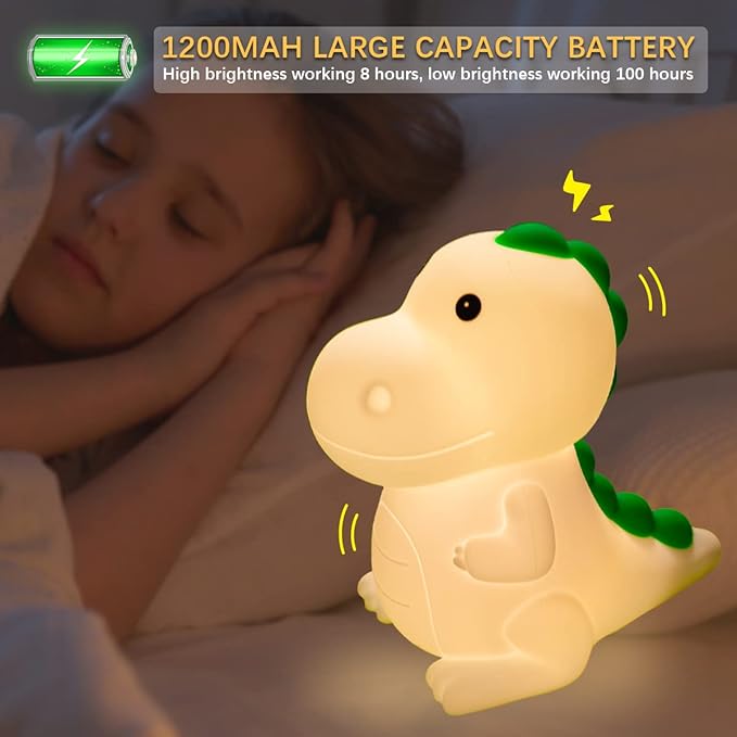 LEDHOLYT LED Cute Dinosaur Night Light, Cute Silicone Dinosaur Lamp and Animal NightLight, LED Squishy Animal Light for Sleep, Kawaii Bedside Lamp Room, Rechargeable Bedside Touch Silicone Lamp
