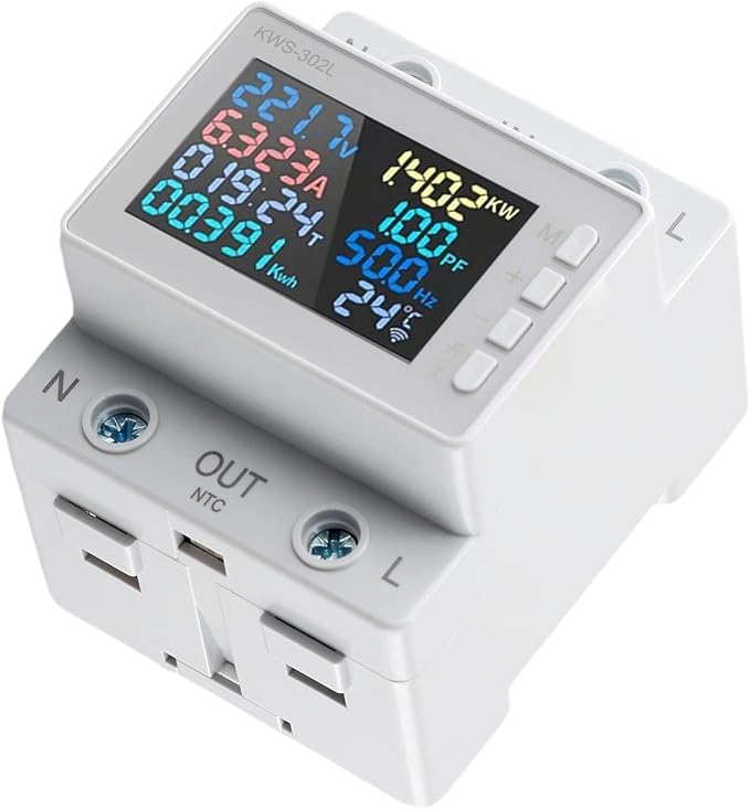 Noteflora LCD Digital Energy Meter With Voltage And Current Monitor, AC170-300V Power Voltmeter For Rail Mount, Compatible With KWS-302WF White(KWS-302L)