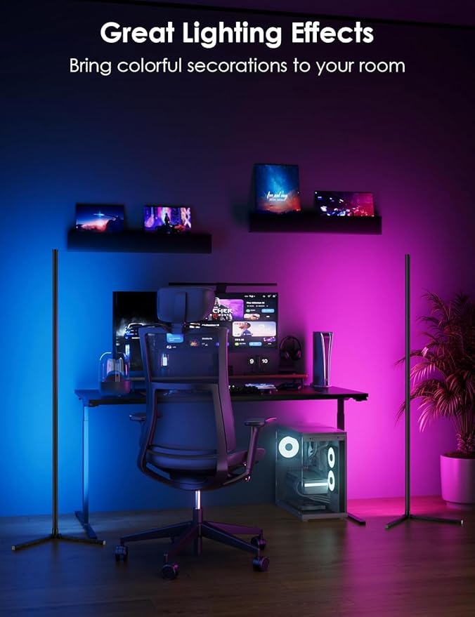 boostool 2 Pack Corner Floor Lamp, 65" RGB LED Corner Lamp, Color Changing Ambient Lighting with Music Sync - App and Remote Control LED Lamp for Bedroom, Living Room, Gaming Room