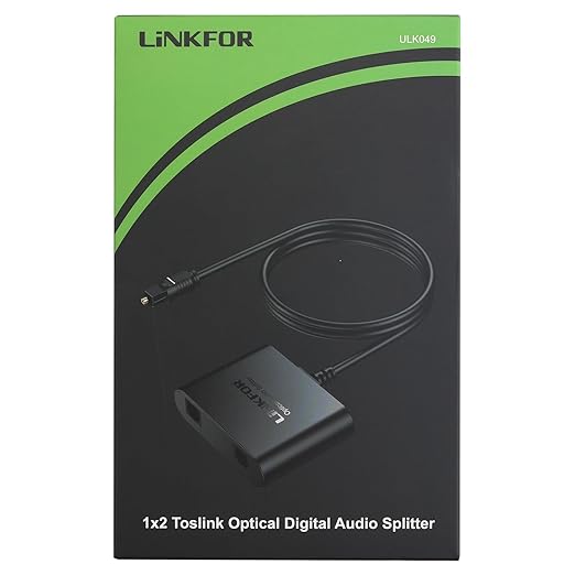 LiNKFOR 1X2 Toslink Optical Digital Audio Splitter Digital Toslink Fiber Optical Splitter 1 Male Input 2 Female Output for Home Theatre, Xbox, PS5/PS4,Wireless Headphones and Soundbars
