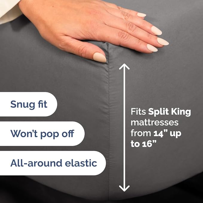 Split Head King Sheets Set - Top Split King Sheets for Adjustable Beds, Easy-Fit Split Head King Mattress - Flex Split Top King Sheets, Easy-Fit, Breathable, Deep Pocket Split King Sheets - Dark Grey