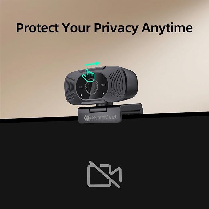 SynthMeet 4K Webcam for PC, 1080P@60FPS, 4K Camera with Noise-reducing Microphone, 92°FOV, 8MP USB Webcam Plug and Play, Privacy Cover, Works Perfect for Meeting Platform Zoom/Teams/Skype/Google Meet
