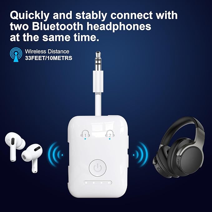 Premium Bluetooth 5.4 Transmitter, Airplane Wireless Adapter, Supports 2 AirPods/Headphones, Bluetooth Transmitter for TV, Airplane, Gym, with aptX Adaptive & Low Latency