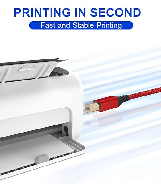 sweguard Printer Cable 10ft, USB 2.0 USB-A to USB-B Cord, High Speed Nylon Braided Scanner Printer Cord for HP Canon Dell Epson Brother Lexmark Xerox Samsung Piano DAC & More - Red