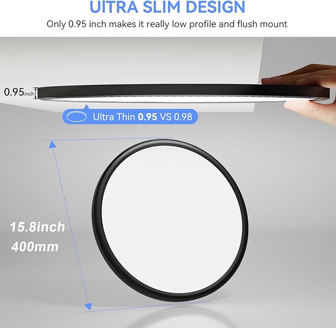 hunhun 6 Pack 16 Inch Dimmable LED Flush Mount Ceiling Light 4800LM Round Light Fixture 5 Color Temperature Selectable Large Flat Ceiling Lamp for Living Dining Room Black ETL Listed