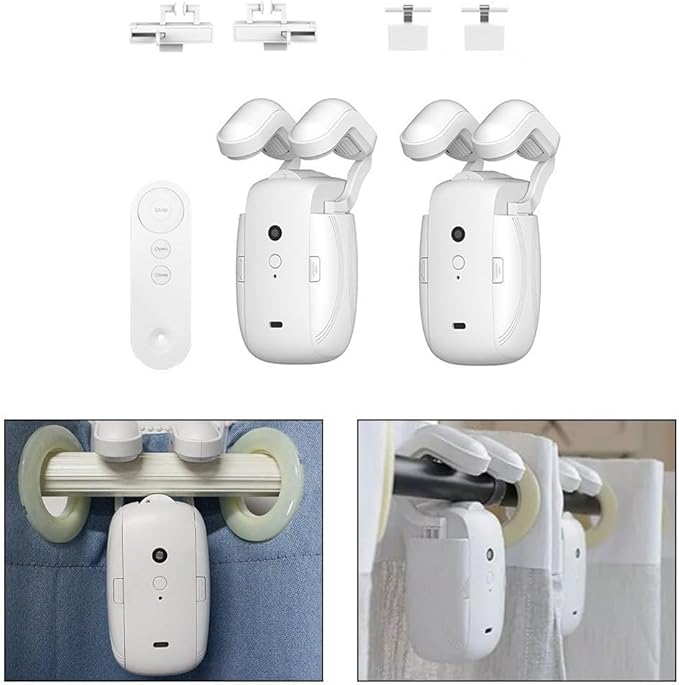 3 in1 Electric Curtain Opener Motor with Remote Control, Automatic Curtain Opener and Closer for Roman/U/T Rails Curtain Tracks(1pc)