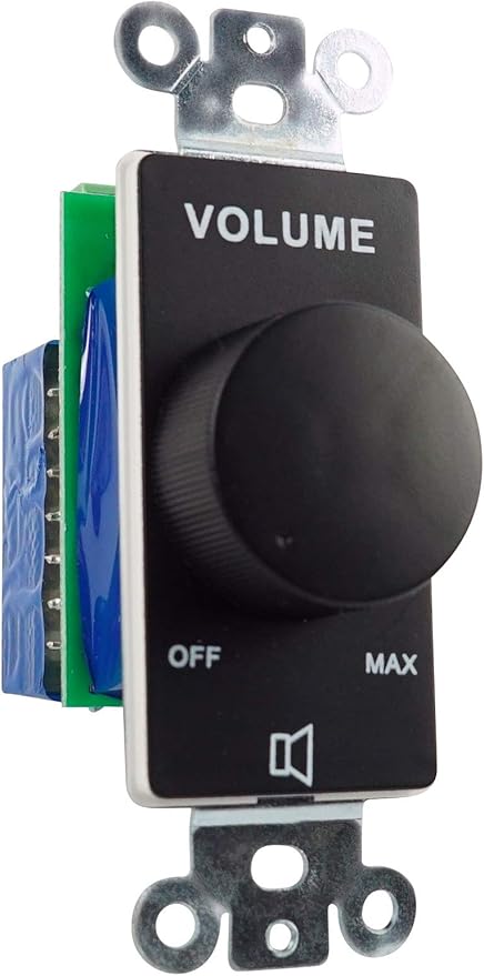 Rockville VOL7035 Black 35W 70V Wall Volume Control Zone Controller, 11-Step Attenuation, 1-Gang Black Finish, Durable Design for Commercial Audio Systems