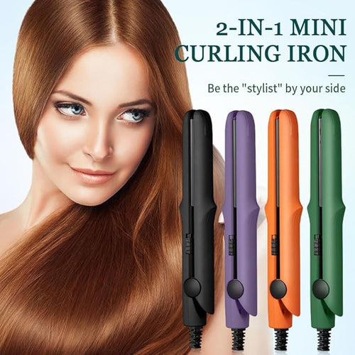 2026 New Mini Curling Iron for Short Hair, 2 in 1 Mini Curling Wand & Flat Iron Hair Straightener, Dual-Purpose Curling Iron, Portable Travel Curling Wand Hair Straightener (Purple)