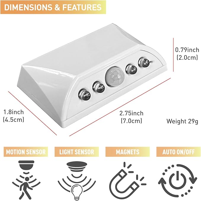 RADIXIUM White 2 Pack Motion Sensor Keyhole Light - Automatic on/Off Infrared LED, Suitable for Front Doors, corridors, Stairs in The Dark | 3-Way Installation（Magnetic Suction、Adhesive and Screw）