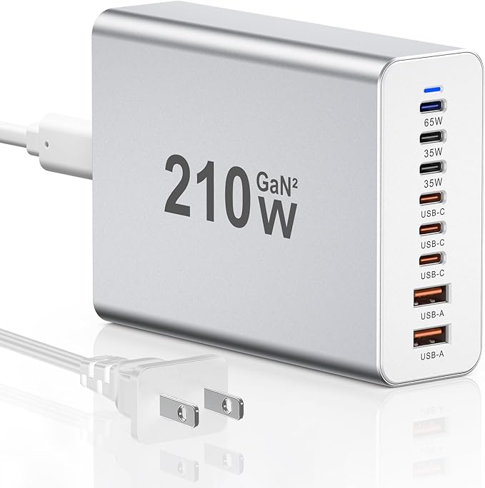 USB C Charger Block 200W, GaN 8-Port USB-C PD Fast Charging Station Desktop Hub, PD65W Laptop Charge Adapter Compatible with MacBook Pro/Air/DELL/Steam Deck/iPhone 16/15/Galaxy S22/S23