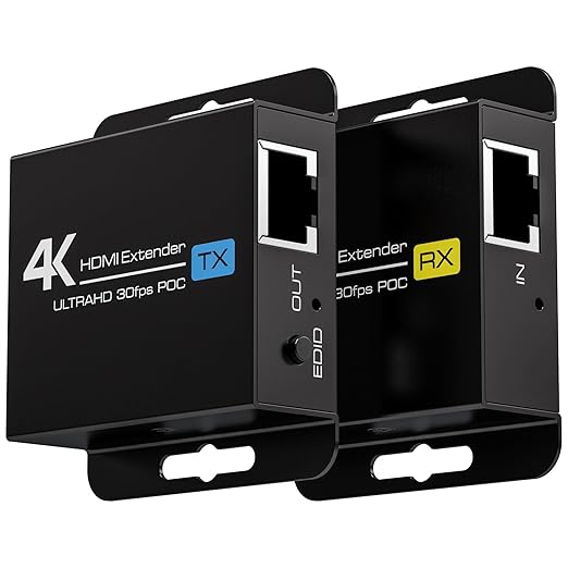 PVBCTCSID 4K HDMI Extender Over CAT6/7 4K30Hz Upto 131ft/40m 1080P Upto 196ft/60m HDMI Balun Over Single Ethernet Support EDID and POC (Power Only Supplied to The TX End)