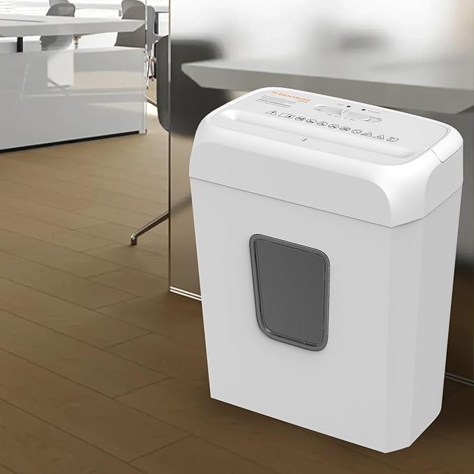 Bonsaii Low Noise Operation Paper Shredder, 6-Sheet Cross-Cut, Credit Card Shredder, Home Office, Handle for Document, Mail, Staple, 3.4 Gal Wastebasket, Easy-Carry Handle, White