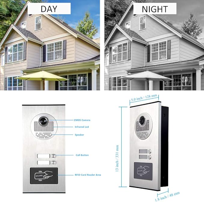 AMOCAM Upgrade Versions 2 Units Apartment Intercom System 7 inch Touch Monitor Video Door Phone Kits Support Ethernet Cable Connect, Single-Supply, ID Keyfobs Unlock for Home Apartment