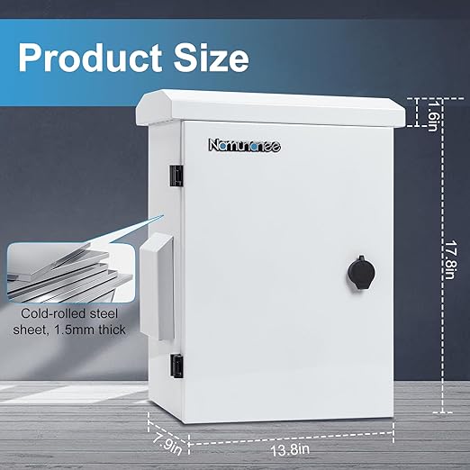 Outdoor Electrical Box, Cold-Rolled Steel Plate, Aluminum Alloy Back Beam, One-Piece Ventilation Design, IP65 Waterproof, Wall/Pole Mounted (17.8" x 13.9" x 8")