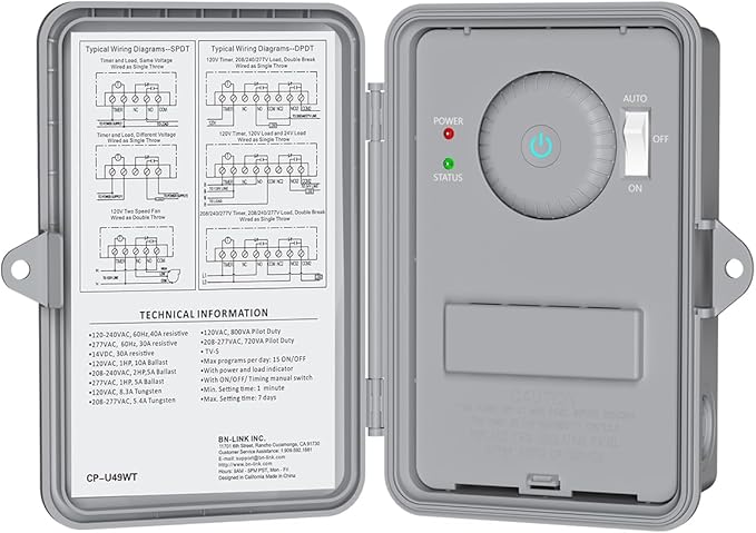 BN-LINK Pool Pump Timer, Outdoor Indoor Smart Wi-Fi Timer Box, 2HP 40A Max, 120, 240, 277 VAC, for Pool Pump, Water Heater, Fans, SPA, Compatible with Smart Phone, Alexa, Google Assistant