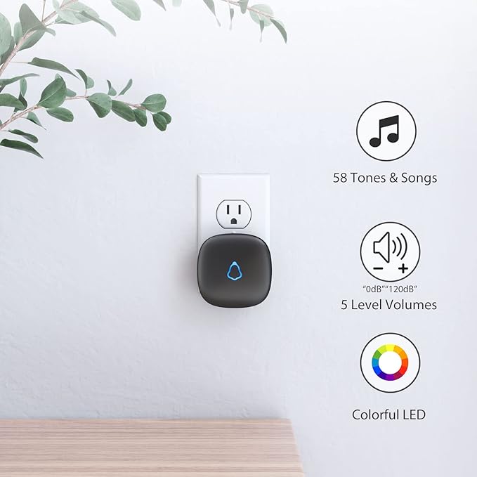 METAK Wireless Door Chime, Door Open Contact Sensor Alarm with 500 FT Range, 58 Chimes and 5 Volume Levels for Business/Store/Home/Office When Entering, 2 Transmitter + 2 Plug-in Receiver (Black)