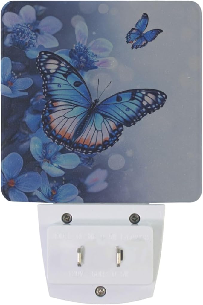 Pigsaly Led Night Light Flowers Blue Butterfly Night Light Plug in Wall Lamp Smart Dusk to Dawn Sensor Nightlight Led Lamp Energy Saving Lights Gift for Kids Room Bedroom Bathroom Hallway