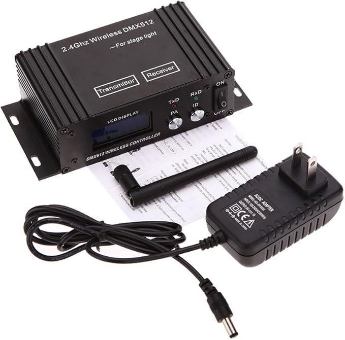 CaalLogt DMX512 Controller 2.4G Wireless Controller Transmitter Receiver LCD Display Power Adjustable Lighting Repeater Controller 16 Groups ID Coding for Party DJ Show Club Stage Disco Stage Light