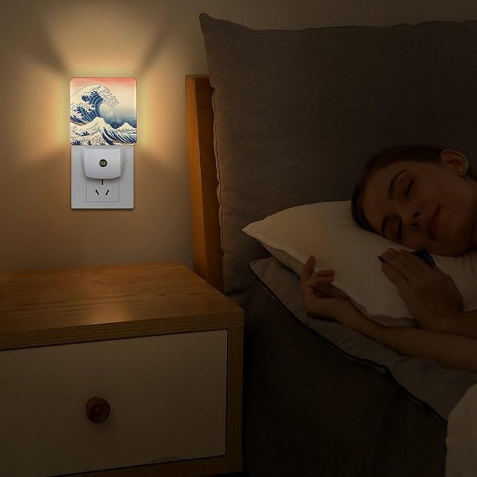 YKJAHSD Ocean Waves Night Light, Plug into Wall Decor Nightlights for Bedroom, Bathroom, Hallway, Kitchen, with Dusk to Dawn Light Auto Sensors LED Night Lights for Boys Girls Women Men Room Gifts
