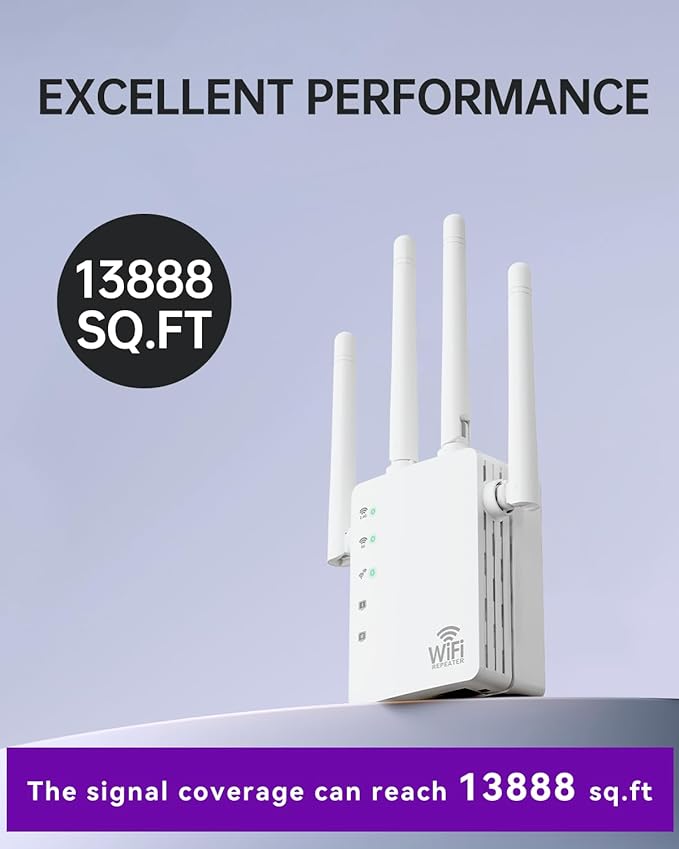 2026 WiFi Extender Signal Booster for Home, 10X Faster New Wireless Long Range Amplifier, Covers up to 13888 sq.ft, WiFi Repeater with Ethernet Port & EasyMesh, Easy Setup