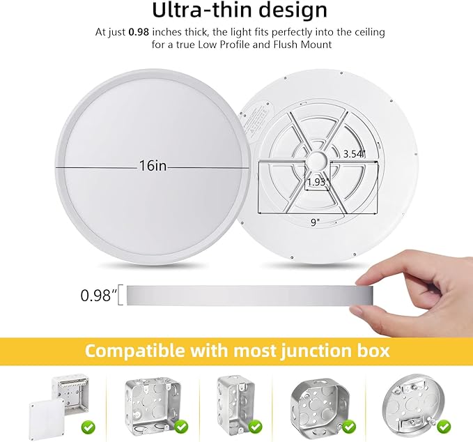RLEDPZTX Led Flush Mount Ceiling Light,16 Inch 32w 3480lm,3000k/4000k/6000k 3CCT Selectable, Round Modern Flat Panel Super Slim Led Ceiling Light,for Living Dining Kitchen Bedroom Room (4Pack-White)