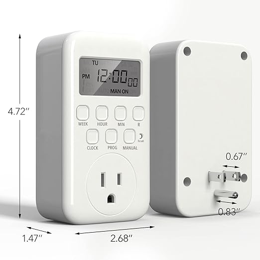 BN-LINK Indoor Digital Timer Outlet, Single Outlet 7 Day Programmable Light Switch, 3 Prong Plug in Timers for Electrical Outlets, Lamps, Fans, 8 On/Off Programs, 1 Pack, 15A/1875W, ETL Listed