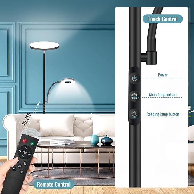 marctronic Floor Lamp, Upgraded 42W 4000LM Super Bright LED Floor Lamp for Living Room Bedroom, Dimmable Standing Reading Floor Lamps with Remote & Touch Control