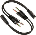 ZJKJHJY 3.5mm Audio Y Splitter Cable, Headphone and Microphone Adapter, 200mm Braided Cable, 2-Pack, Black