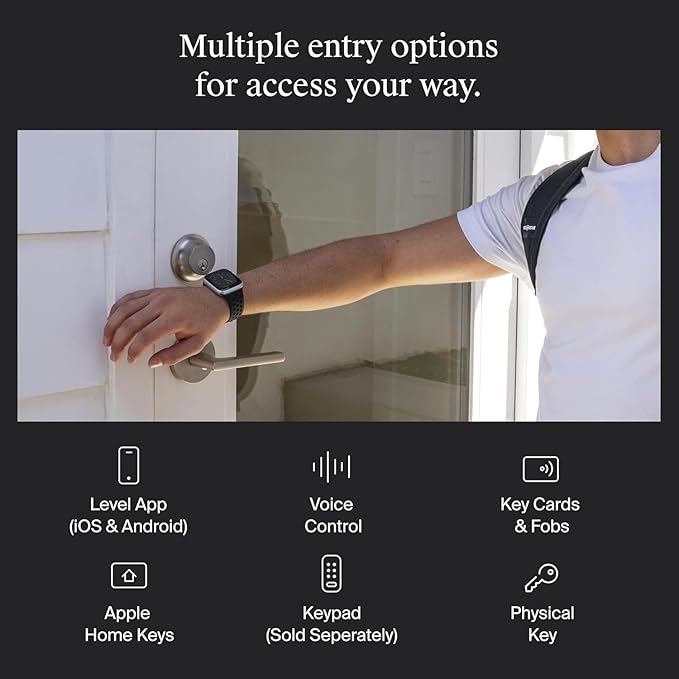 Level Lock+ WiFi Deadbolt Smart Lock - World's Smallest Smart Lock Plus Apple Home Key - Lock/Unlock Anywhere - Level App for iOS & Android - Works with Apple Home, Alexa, GoogleHome (Satin Nickel)