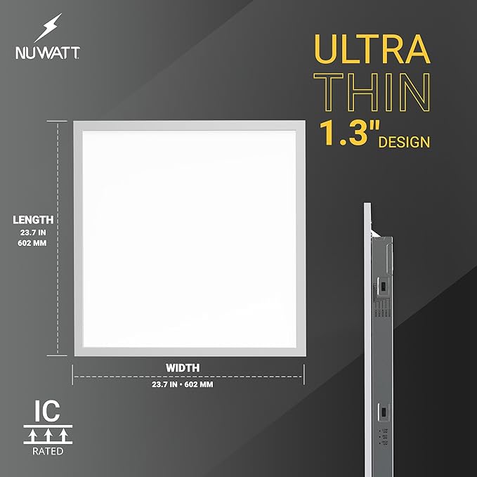 NUWATT 20 Pack 2x2 LED Flat Panel Lighting, Drop Ceiling Light Wattage Selectable 40W/30W/20W, 5CCT 3000K/3500K/4000K/5000K/6500 Suspended Ceiling LED Lights, 4400LM, Dimmable 0-10V, 120-277V, ETL