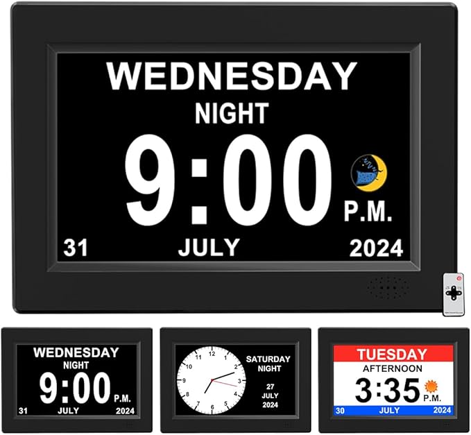 CAZOKASI 8inch Extra Large Impaired Vision Digital Alarm Clock with Day and Time for Elderly Calendar Clock Auto Dimmable Clock