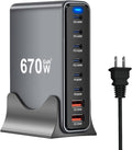 670W USB C Fast Charger Block, 8 Ports GaN III USB Chagring Station, Dual 140W PD PPS HUB for Multiple Devices, Laptop Adapter Compatible with MacBook Pro/Air iPad iPhone Pro Max, Galaxy, Dell, HP