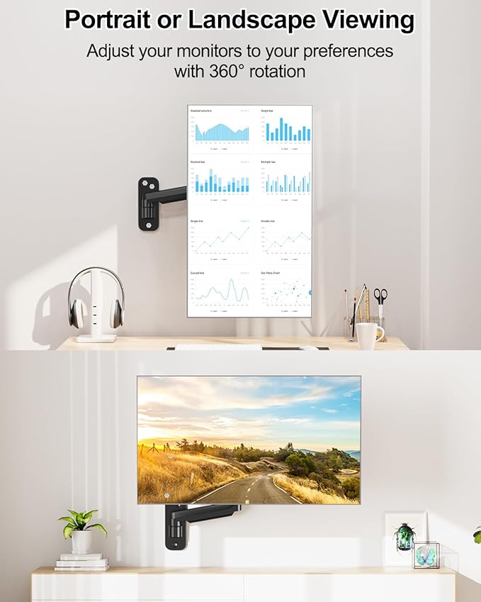 LIFTGO Monitor Wall Mount for 13 to 32 Inch Computer Screens, Height Adjustable Single Wall Mount Monitor Arm Holds Up to 19.8lbs, Full Motion Wall Bracket, VESA Mount 75x75, 100x100, Black