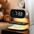 AYI 3in1 Multi-Functional Wireless Charging Alarm Clock Smart Night Light Qi Charger LED Digital Clock Adjustable Light 15W Fast Wireless Charging for All Qi Phone and TWS Headphone Pro Wood Color
